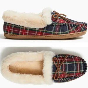 J. Crew Women's Plaid Faux Fur Slippers Size 7 - NEW